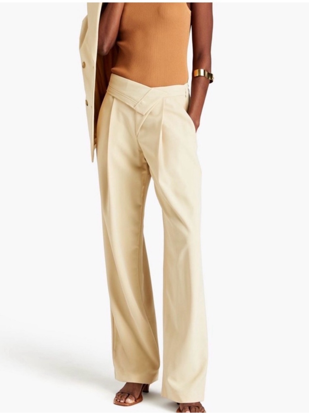 NWT! Jonathan Simkhai Tayler Pleated Beige Wide-Leg High-Waist Trousers | Size 4